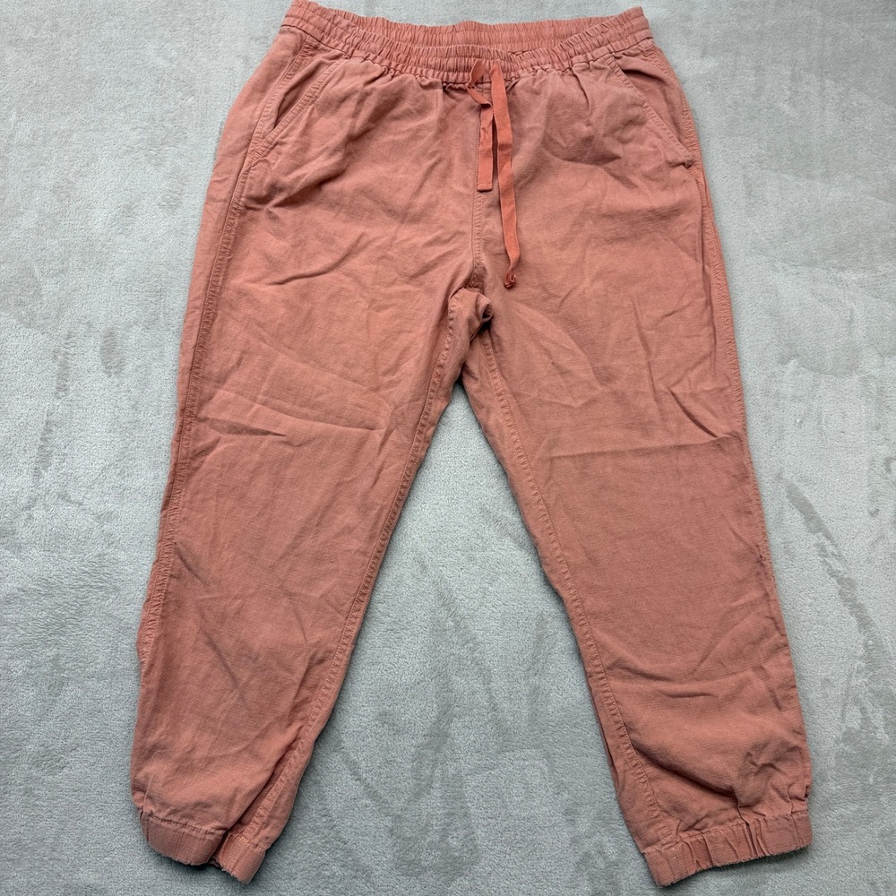 Point Sur Pants Women's 10 Jogger Dusty Rose Pink Linen Blend Elastic Waist Boho